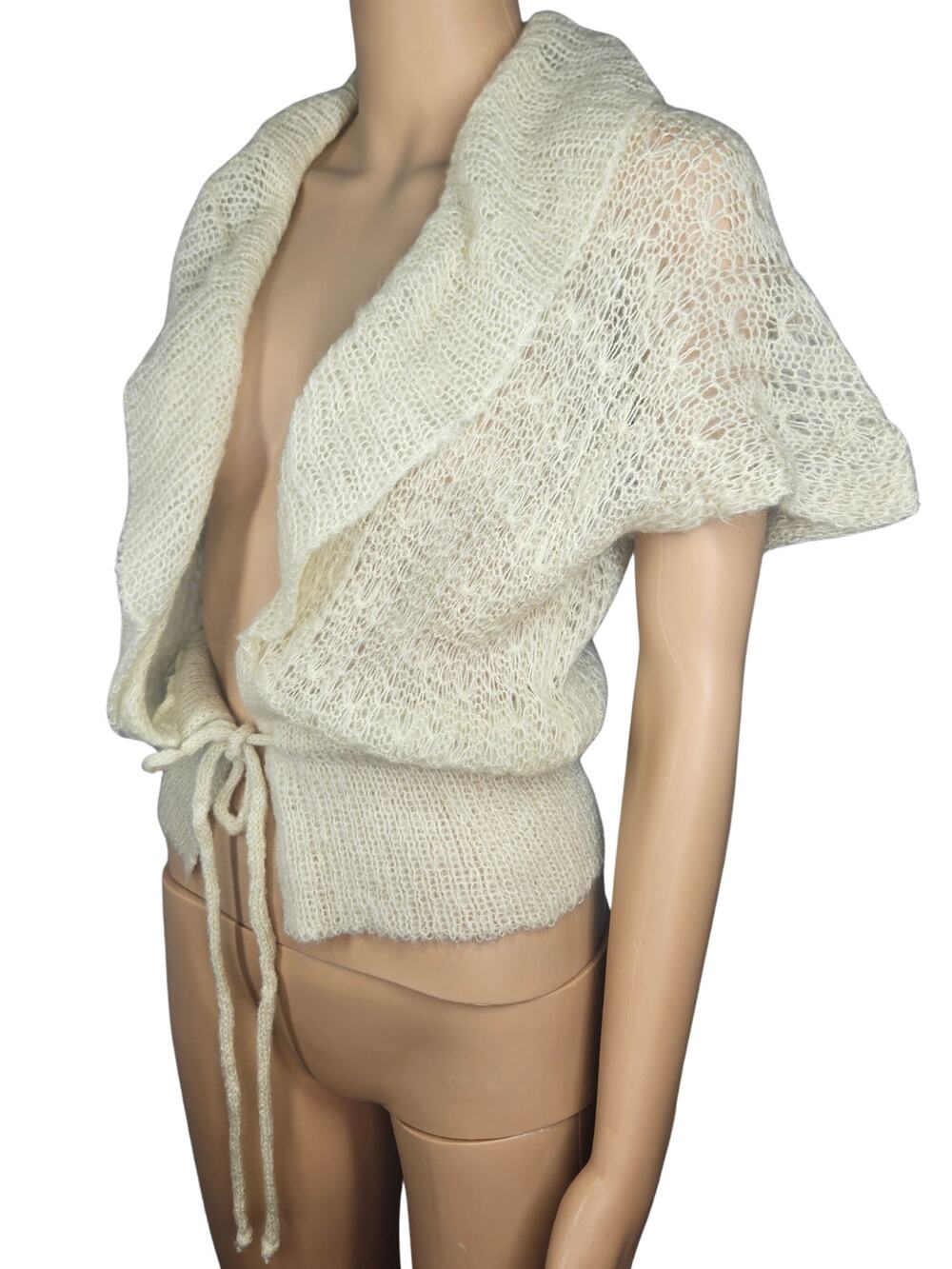60s Open Knit Glentex Lightweight Open Weave Cardigan Sweater Shawl Wrap Size S
